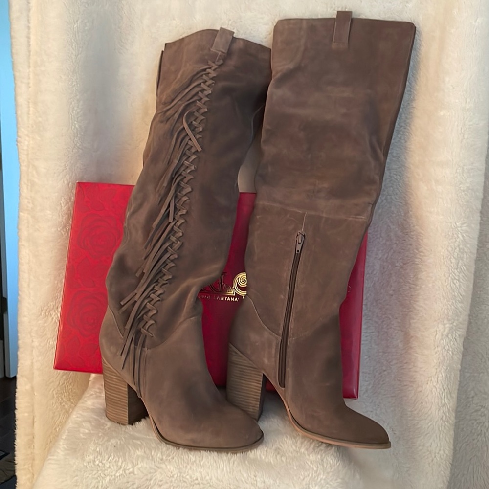 CARLOS Brown Suede Thigh High Boots - Very Good Preowned Condition